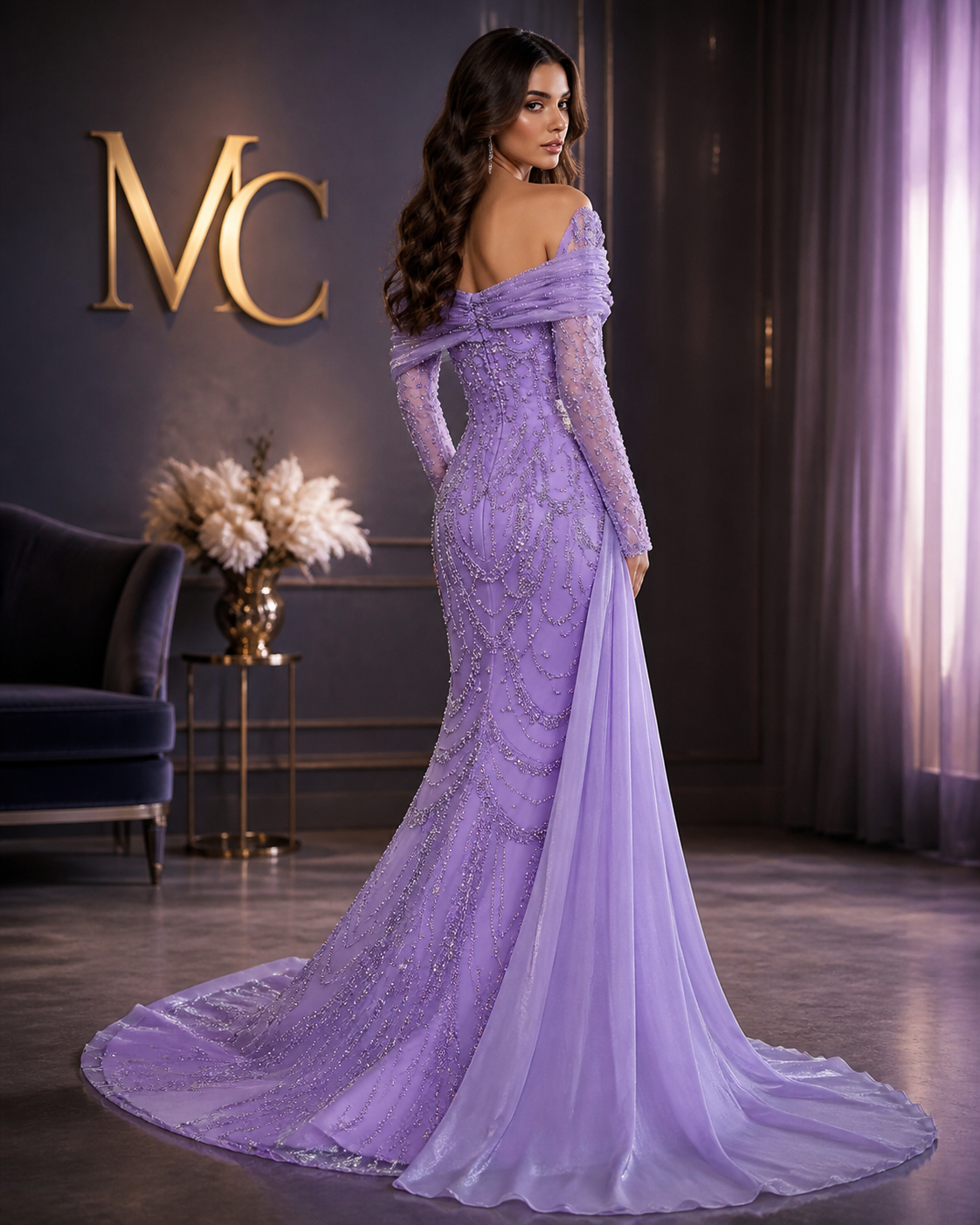 Elegant one-shoulder evening dress by MC THE BLACK DIAMOND featuring a sleek fit and sophisticated design.