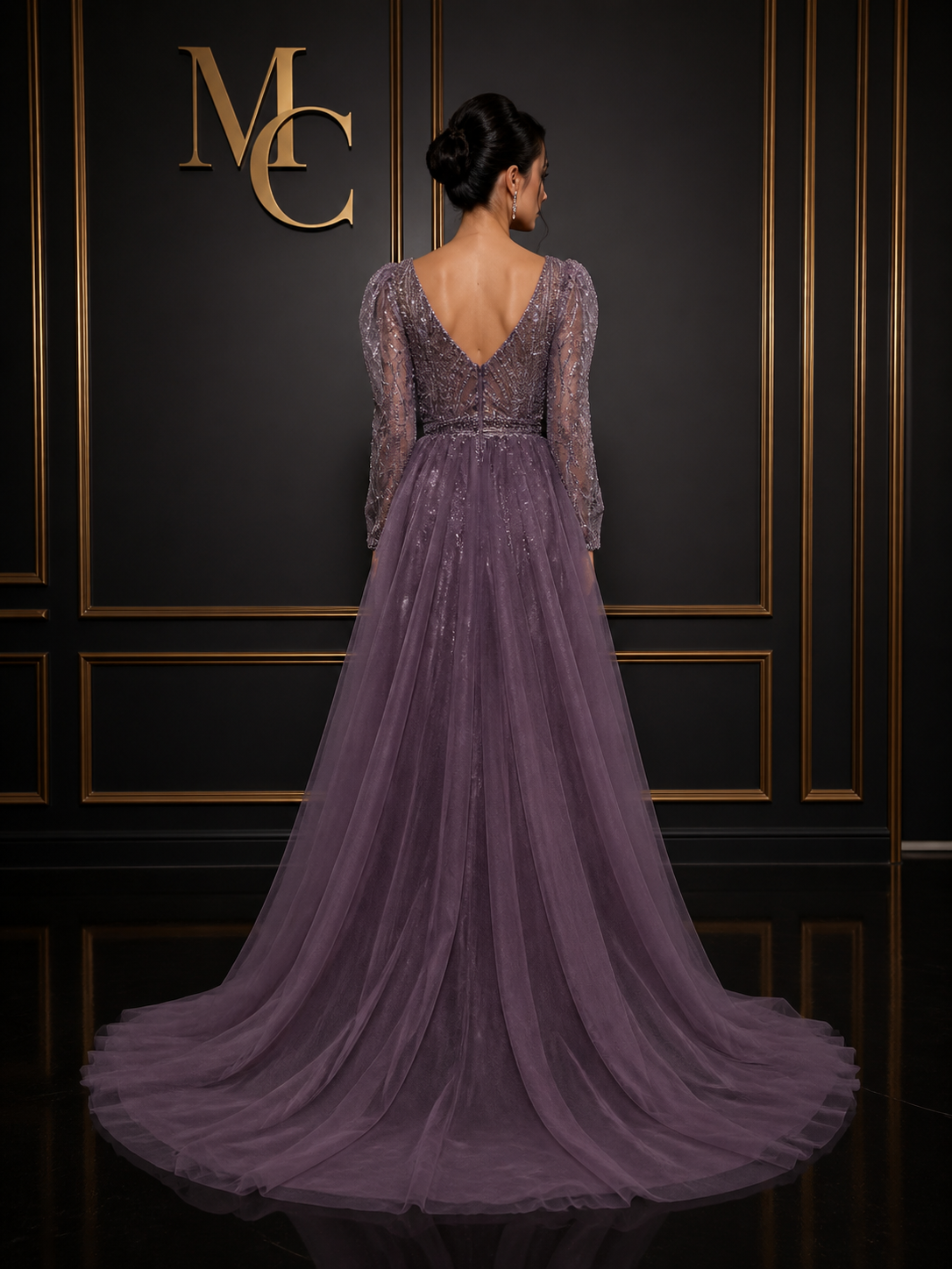 Black MC THE BLACK DIAMOND long sleeves evening dress for women, elegant design with fitted silhouette and stylish details.