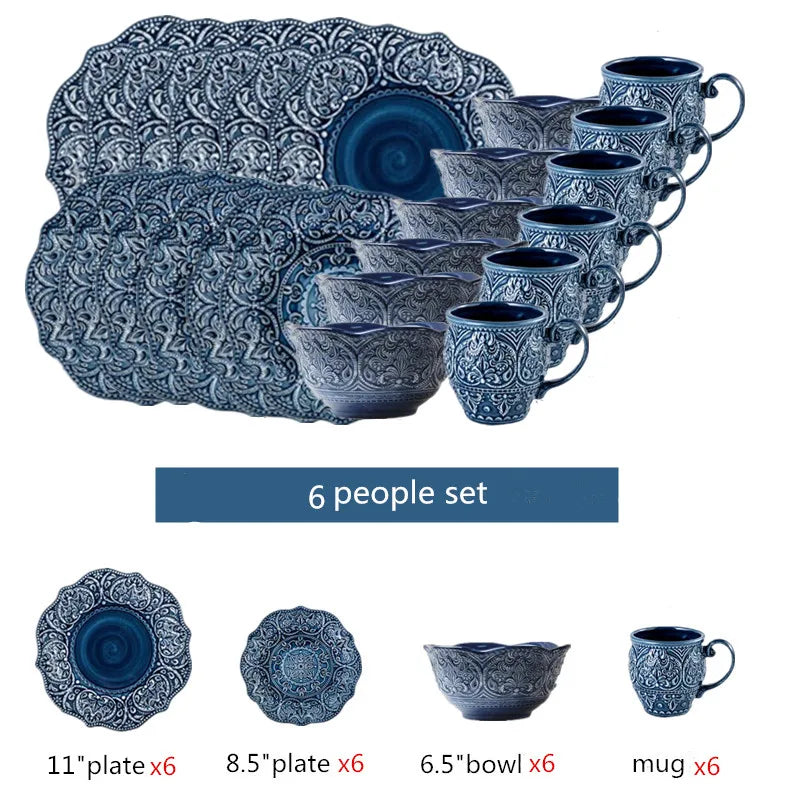 Blue retro relief ceramic tableware dishes set from 𝕄𝕔 𝕋𝕙𝕖 𝔹𝕝𝕒𝕔𝕜 𝔻𝕚𝕒𝕞𝕠�