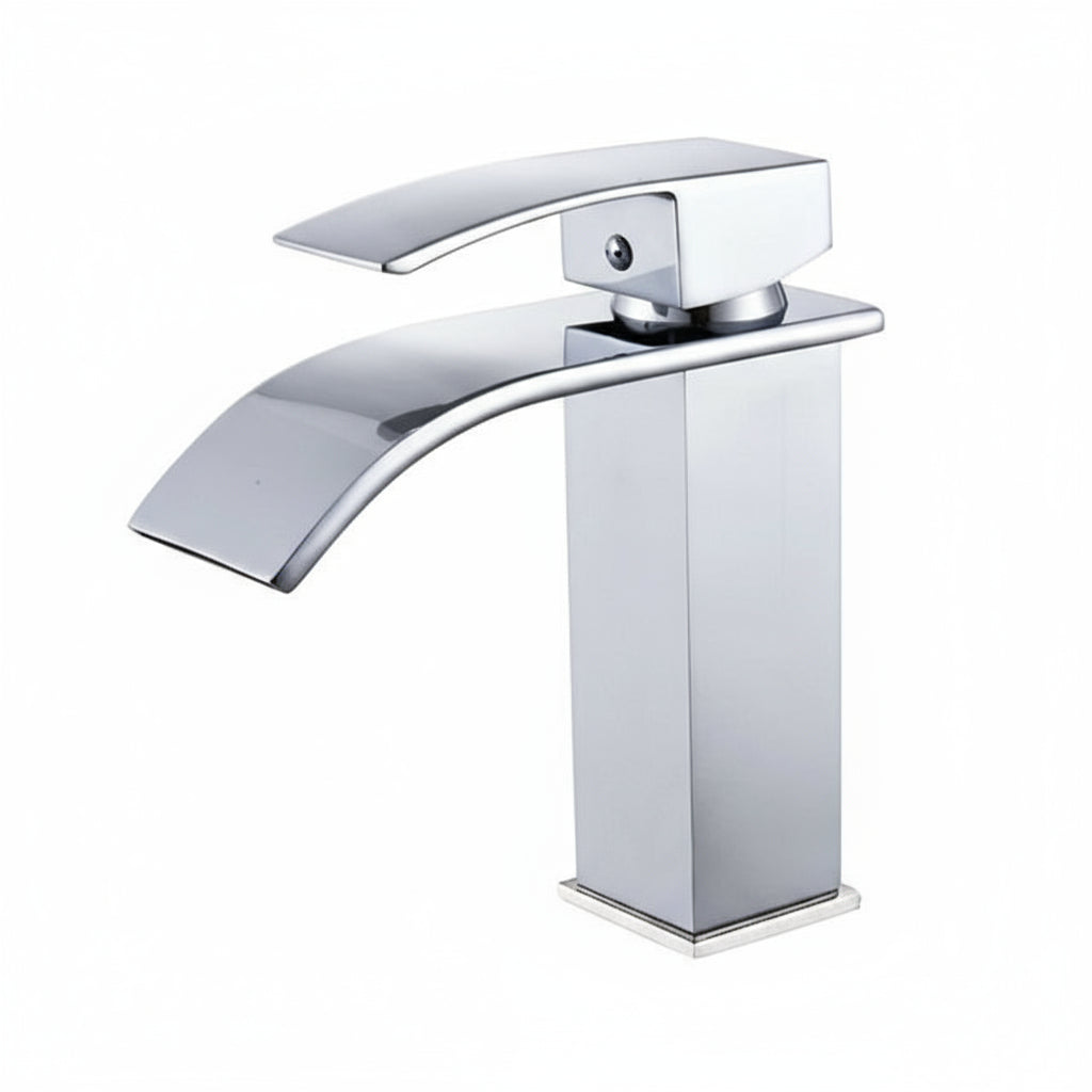 Black waterfall bathroom faucet and vessel sink by MC THE BLACK DIAMOND, modern basin vanity for stylish baths.