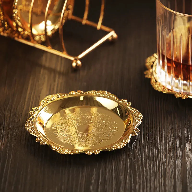 Six golden metal cocktail coasters with classical design by đđ đđđ đčđđđđ đ»đđđđ ïżœ