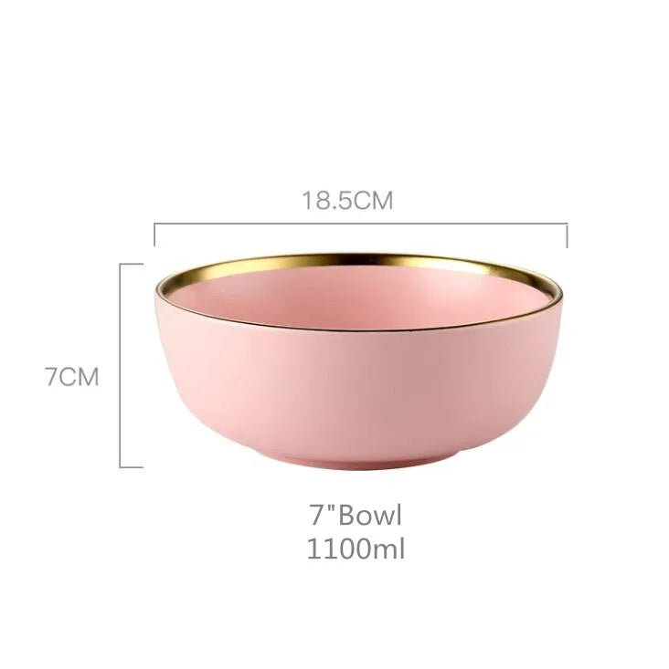 Pink porcelain dinner plate with gilt rim from 𝕄𝕔 𝕋𝕙𝕖 𝔹𝕝𝕒𝕔𝕜 𝔻𝕚𝕒𝕞𝕠𝕟