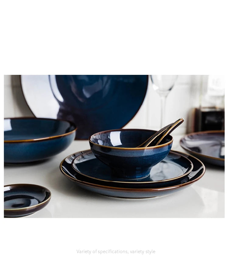 Deep blue ceramic dinnerware set from 𝕄𝕔 𝕋𝕙𝕖 𝔹𝕝𝕒𝕔𝕜 𝔻𝕚𝕒𝕞𝕠𝕟�