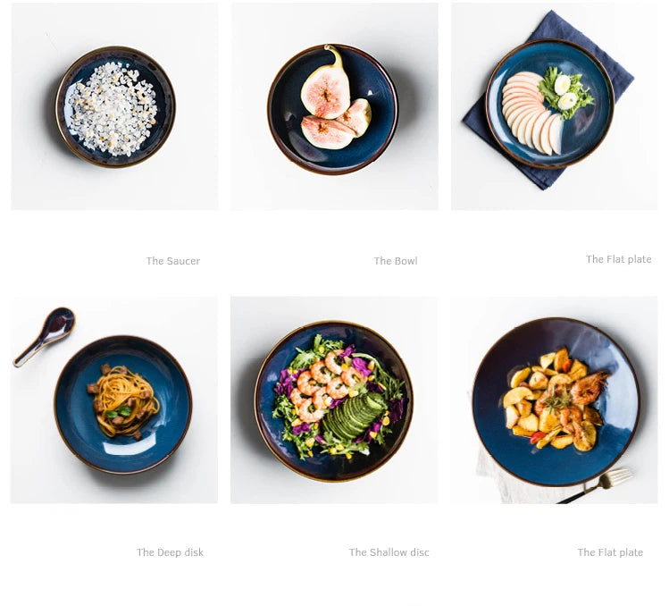 Deep blue ceramic dinnerware set by 𝕄𝕔 𝕋𝕙𝕖 𝔹𝕝𝕒𝕔𝕜 𝔻𝕚𝕒𝕞𝕠𝕟�