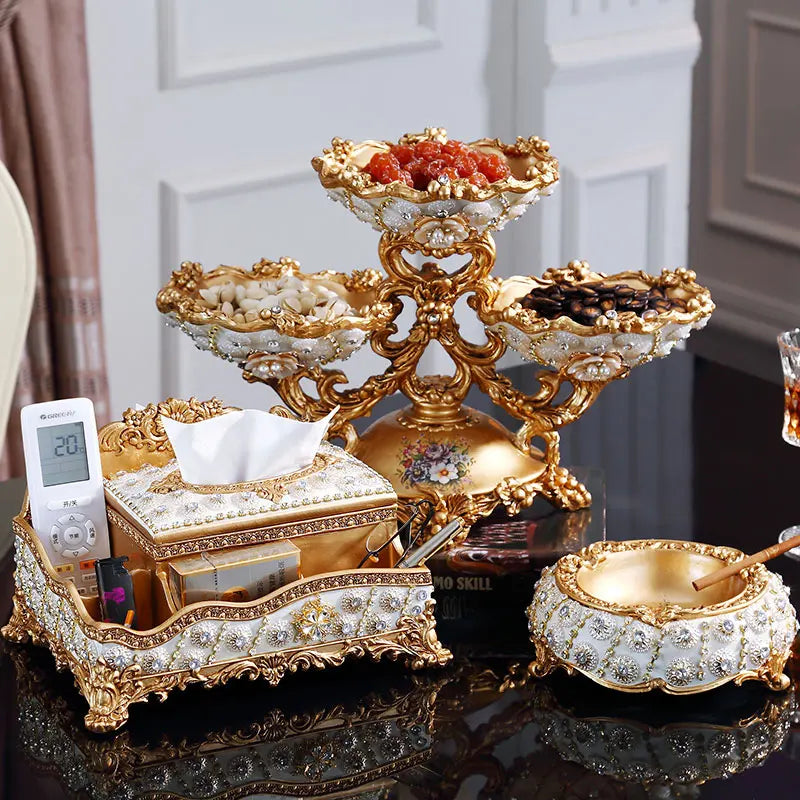 European Resin Diamond Fruit Plate by MC THE BLACK DIAMOND, decorative bowl with dried fruit and candy, for home living room decor.