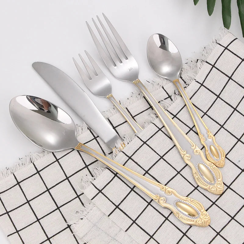 sets of steel knife and fork spoon