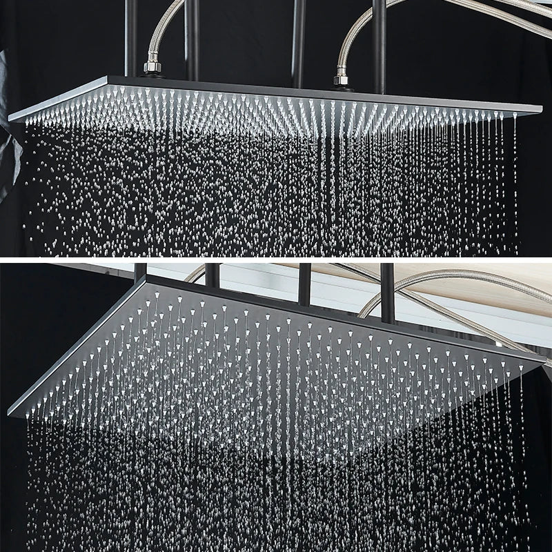 Matte black Rozin thermostatic shower faucet set with concealed install, ceiling rainfall showerhead, and bath mixer tap by ๐๐ ๐๐๐ ๐น๐๐๐๐ ๏ฟฝ