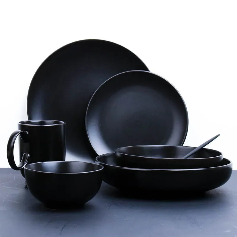 Black ceramic breakfast milk cup and deep steak soup plate set by 𝕄𝕮 𝕋𝕙𝕖 𝔹𝕝𝕒𝕔𝕜 𝔻𝕚𝕒𝕞�