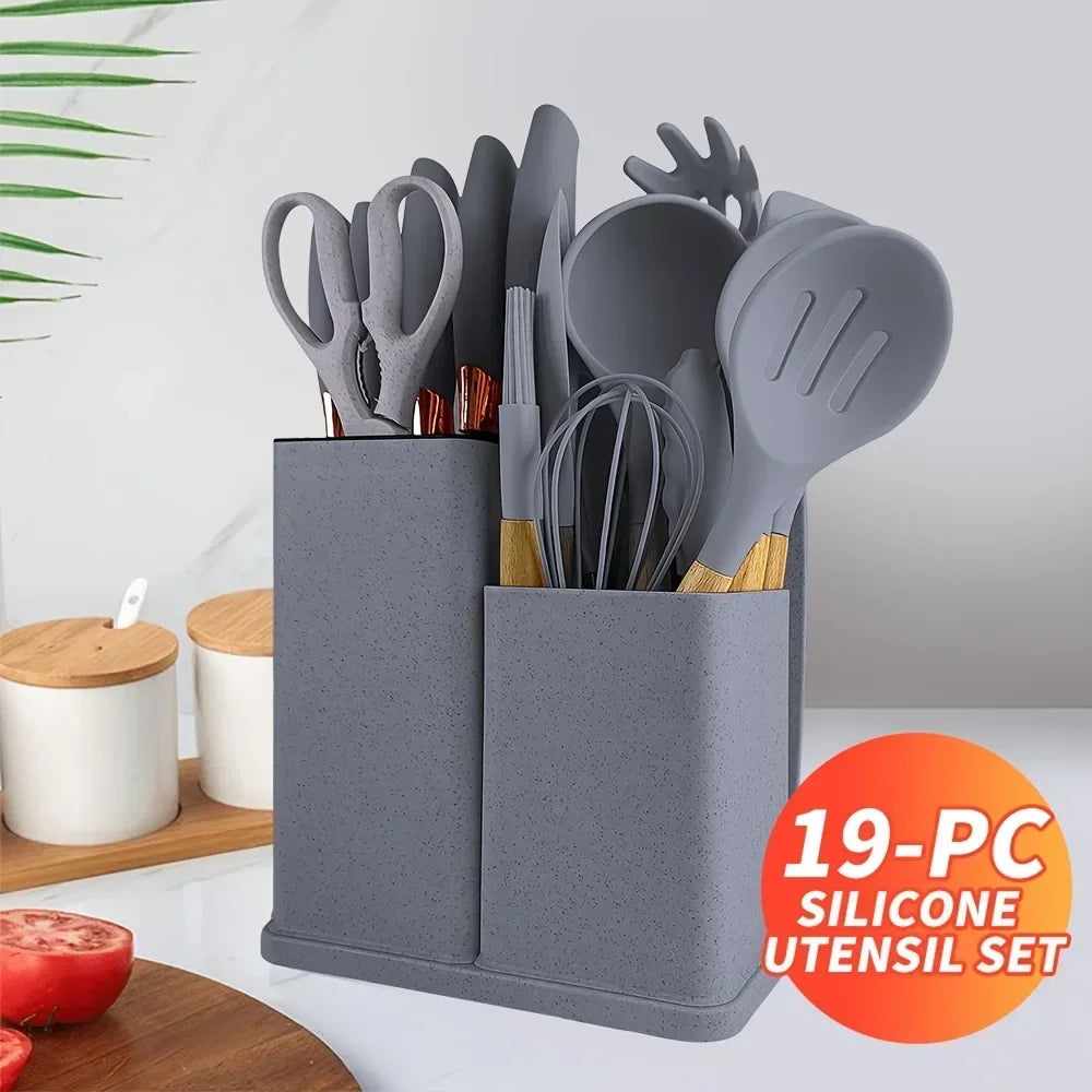 Set of 19 non-stick silicone kitchen utensils including spatulas, spoons, and tongs from ๐๐ ๐๐๐ ๐น๐๐๐๐ ๐ป๐