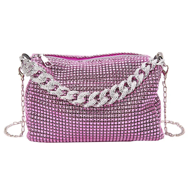 Bright diamond-patterned MC THE BLACK DIAMOND handbag featuring a sleek, modern messenger style with a polished finish.