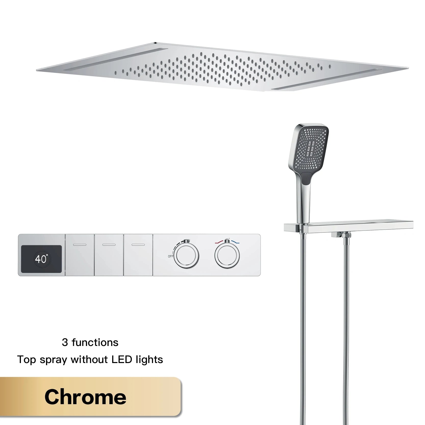 Luxury brass gun gray bathroom shower system with LED digital display, hot and cold water controls, embedded design by 𝕄𝕔 𝕋𝕙𝕖 𝔹𝕝𝕒𝕔𝕜 𝔻�