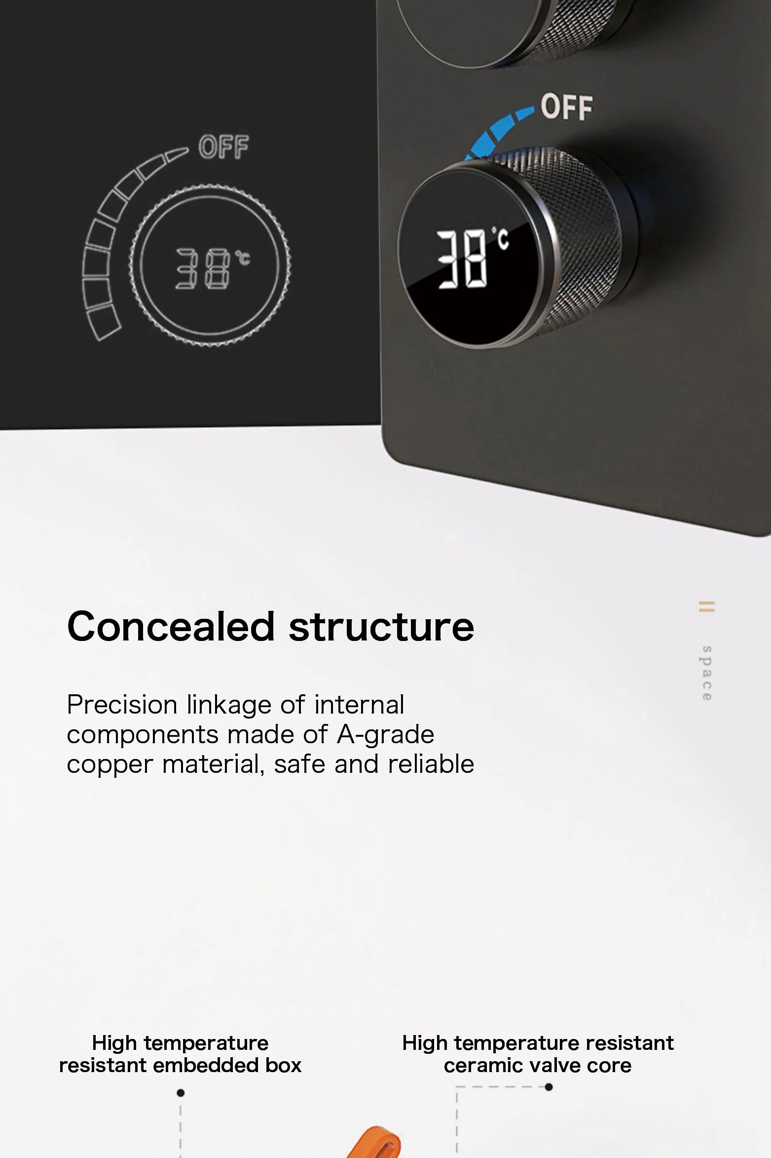 Luxury black MC THE BLACK DIAMOND shower system with wall-mounted bath tap, LED digital display, and dual hot and cold controls.