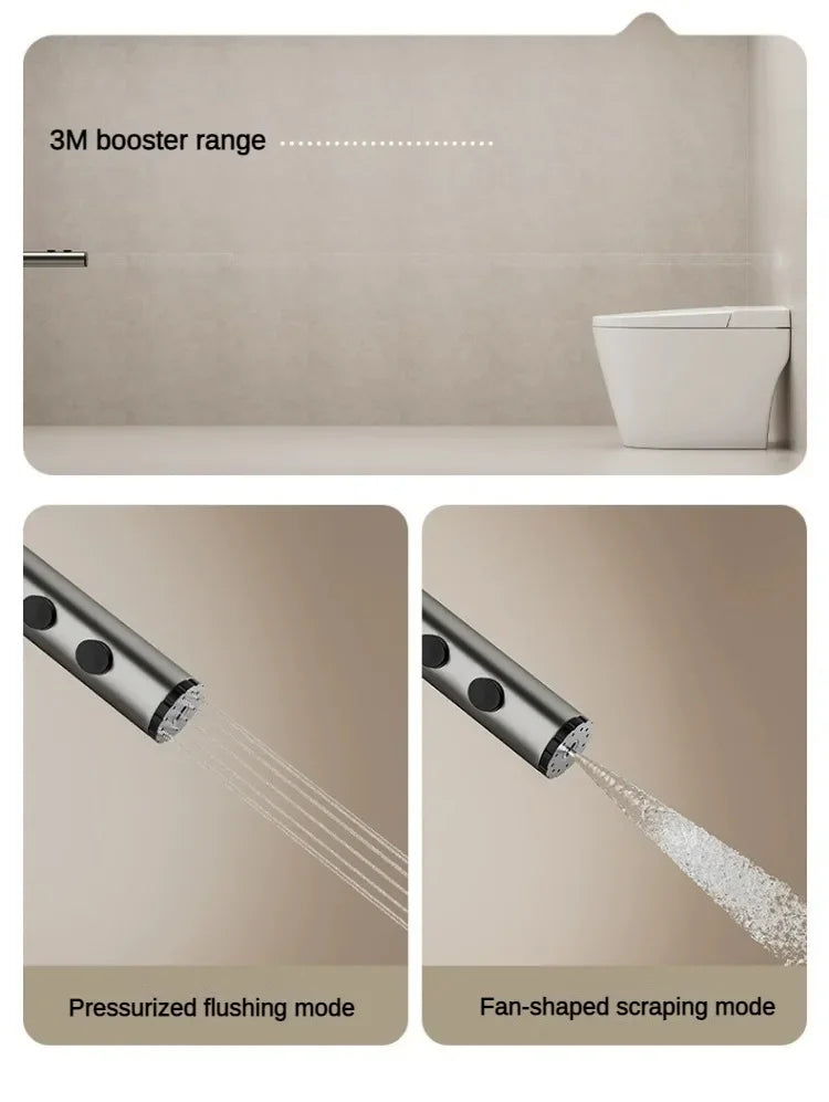 Grey MC THE BLACK DIAMOND four-function digital display shower system with rainfall and pressurized wall-mounted faucet set.