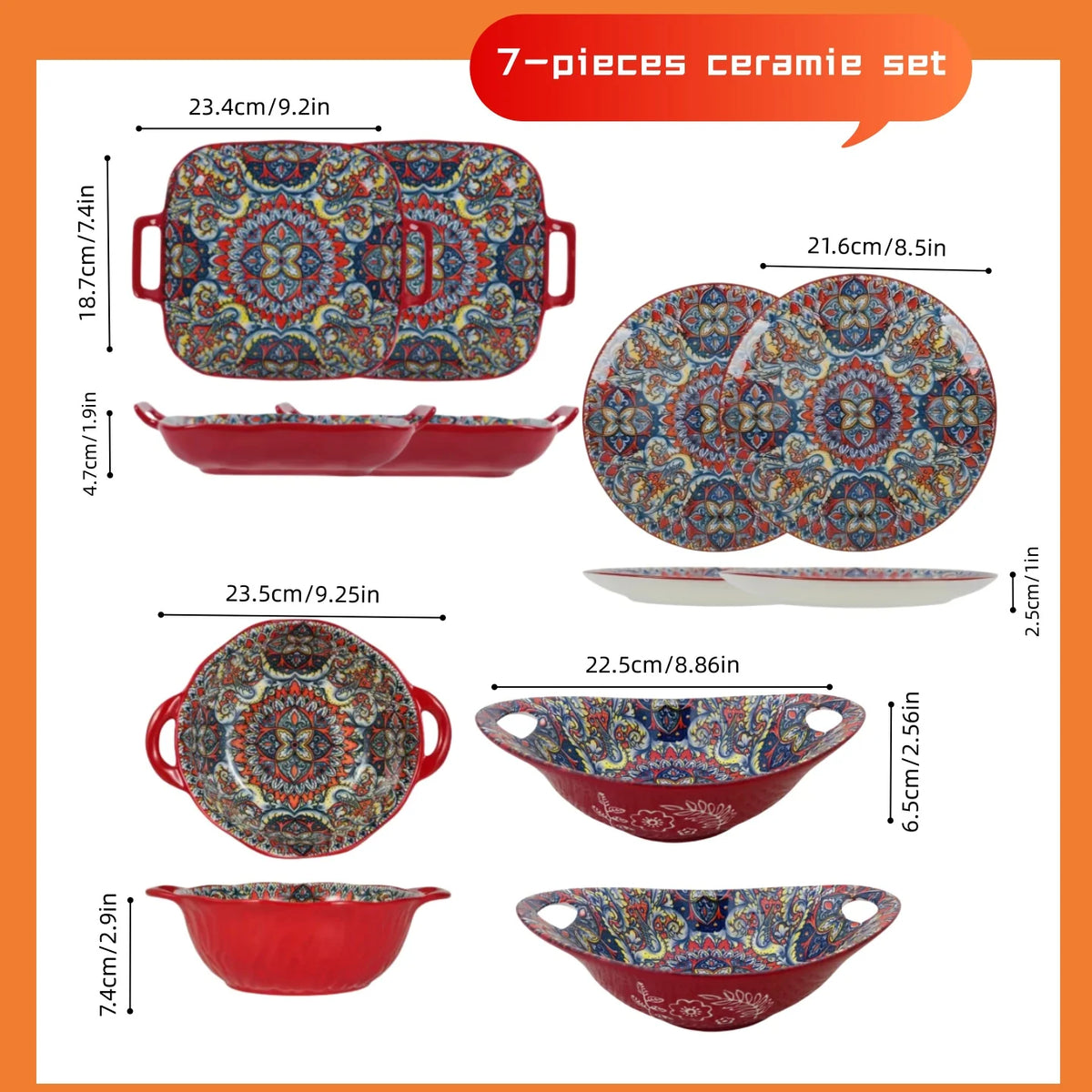 MC Bohemian ceramic plate 7-piece set