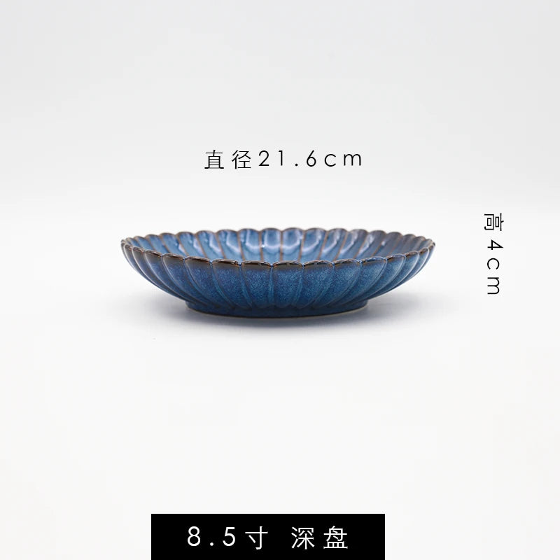 MC THE BLACK DIAMOND Western dinnerware set with kiln-variable glaze, includes plates, bowls, and cups on a table.