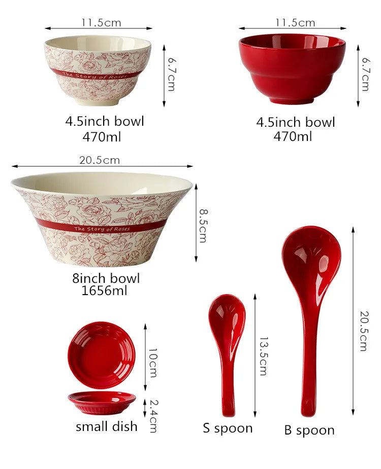 Red retro ceramic steak plate and bowl set by 𝕄𝕔 𝕋𝕙𝕖 𝔹𝕝𝕒𝕔𝕜 𝔻𝕚𝕒𝕞𝕠�