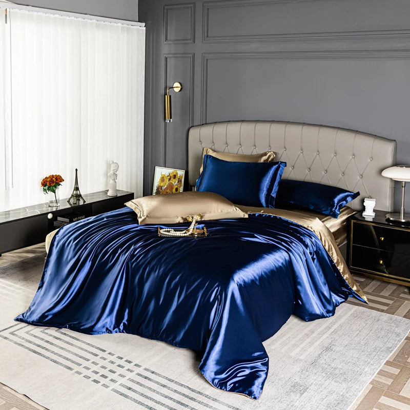Black satin duvet cover from 𝕄𝕔 𝕋𝕙𝕖 𝔹𝕝𝕒𝕔𝕜 𝔻𝕚𝕒𝕞𝕠𝕟𝕕