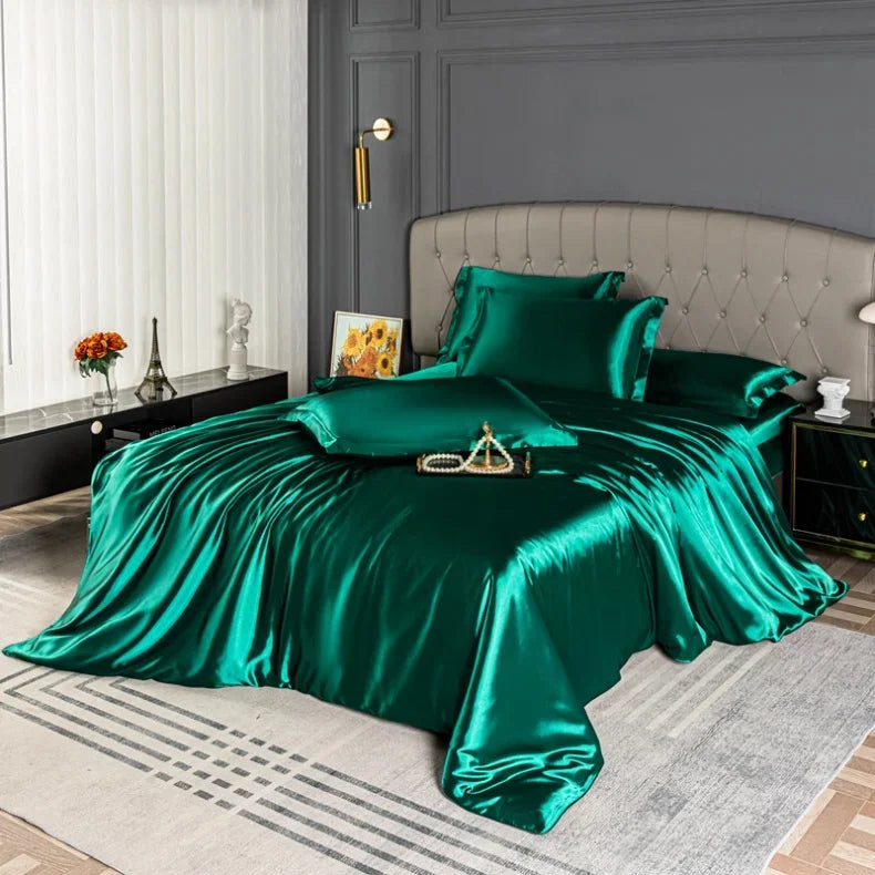 Luxury MC The Black Diamonds satin bedding set with solid color duvet cover in double, queen, or king size, soft and silky.