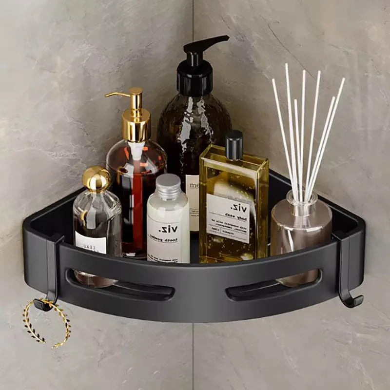 Black diamond shower caddy bathroom triangle basket for shower room storage, wall-mounted organizer with multiple compartments.