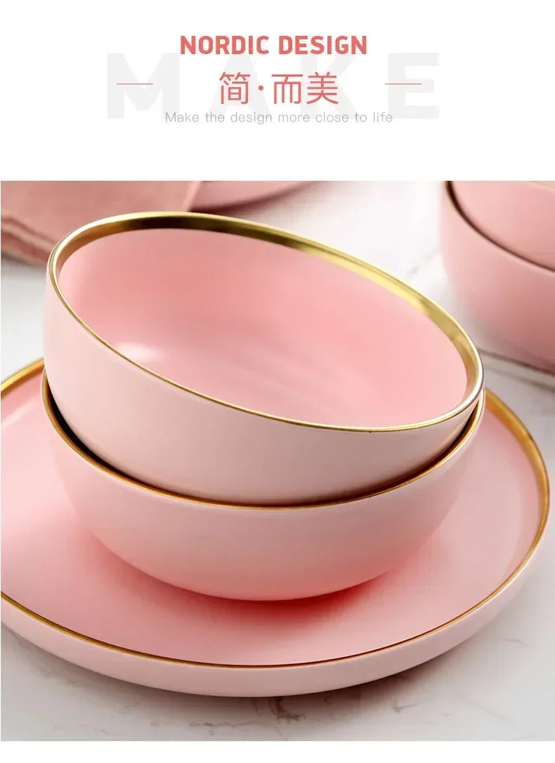 Gilt rim pink porcelain dinner plate from 𝕄𝕔 𝕋𝕙𝕖 𝔹𝕝𝕒𝕔𝕜 𝔻𝕚𝕒𝕞𝕠𝕟