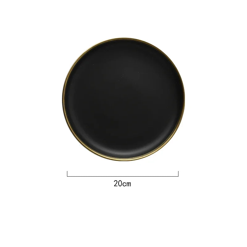Black and white matte porcelain dinner plate from MC THE BLACK DIAMOND, stylish kitchenware for modern table settings.