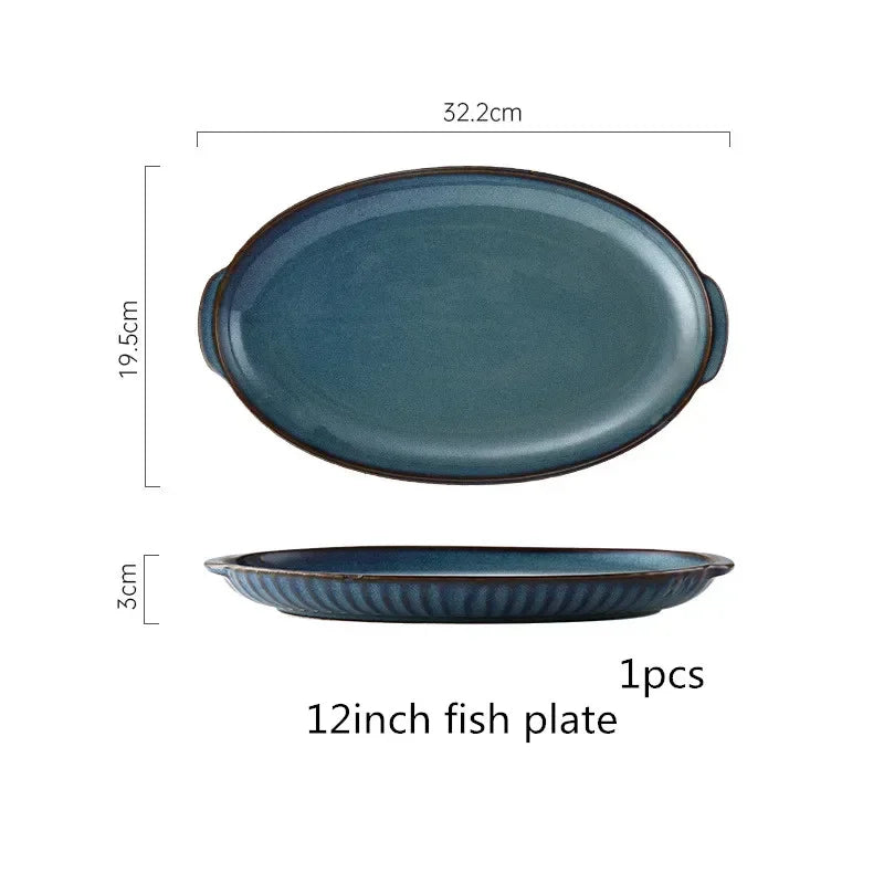 Blue kiln glaze ceramic rice salad plate from 𝕄𝕔 𝕋𝕙𝕖 𝔹𝕝𝕒𝕔𝕜 𝔻𝕚𝕒𝕞𝕠𝕟