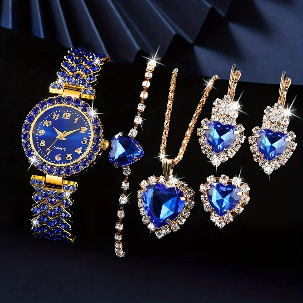 Fashionable women's quartz watch set by MC THE BLACK DIAMOND featuring a sleek watch with a stylish band and elegant design.