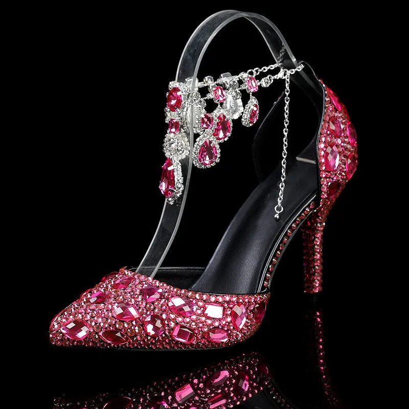 Elegant MC THE BLACK DIAMOND crystal pendant high heels for prom or wedding, featuring a stylish and glamorous shoe design.