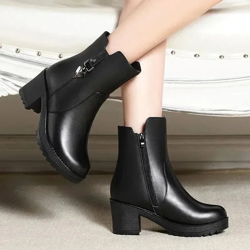 Luxury winter women's leather boots with high heels from Mohammad Collection, casual fashion footwear for cold weather.
