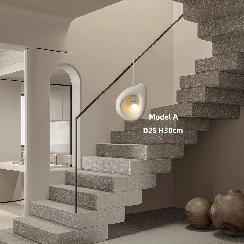 Nordic Villa Stairs Wabi Sabi E27 LED pendant light by MC THE BLACK DIAMOND, showcasing a rustic, artistic ceiling fixture with warm glow.