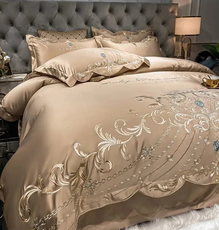 European-style 100% cotton bed sheet four-piece set with ice silk quilt cover from 𝕄𝕔 𝕋𝕙𝕖 𝔹𝕝𝕒𝕔𝕜 𝔻𝕚𝕒