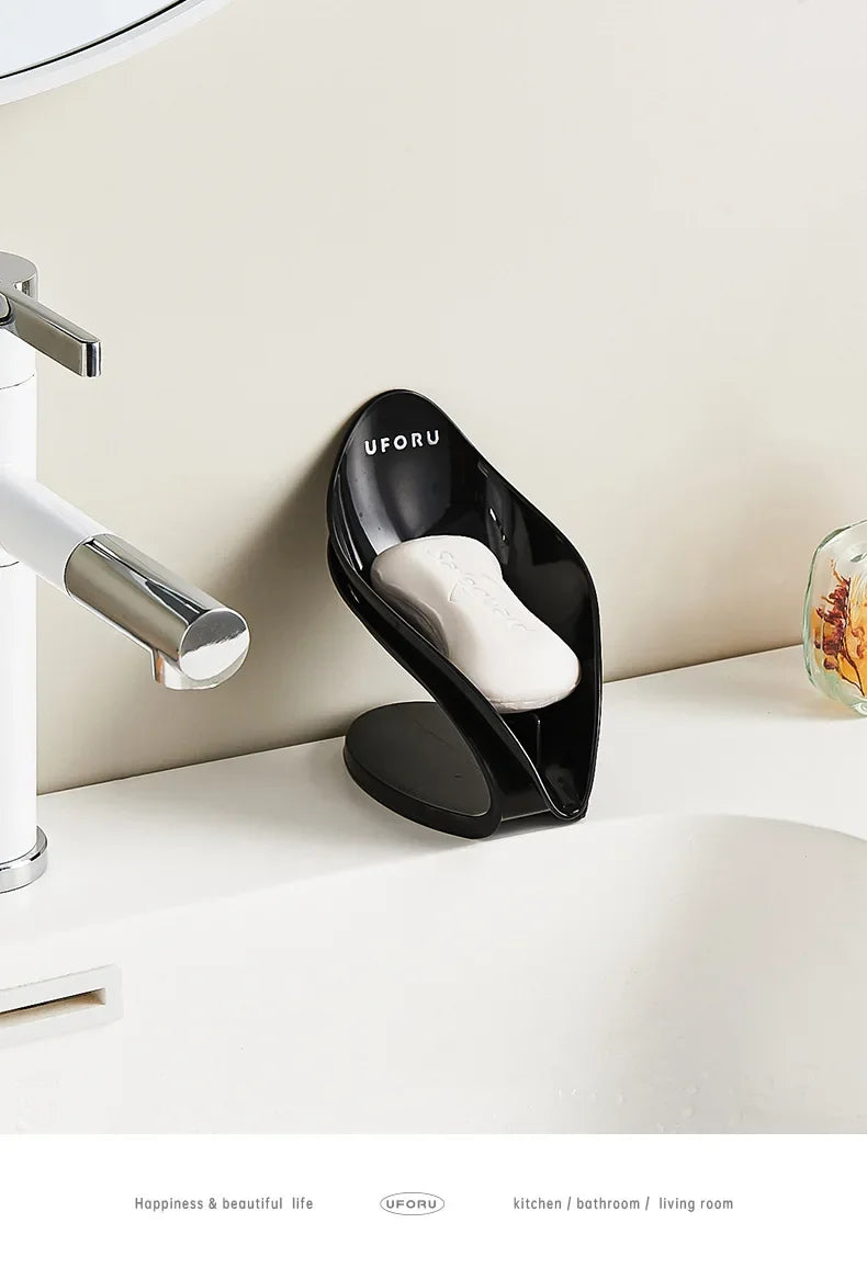 Modern MC THE BLACK DIAMOND soap dish holder with self-draining design and leak-proof base, perfect for bathroom countertop storage.