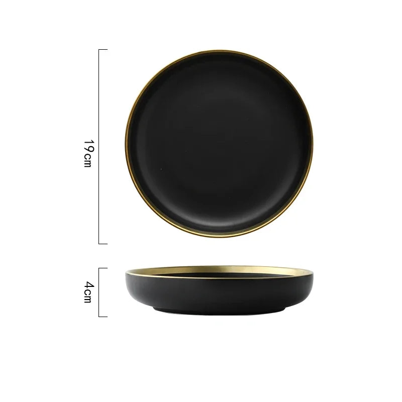 Black and white matte porcelain dinner plate from MC THE BLACK DIAMOND, kitchenware with a sleek, modern design.