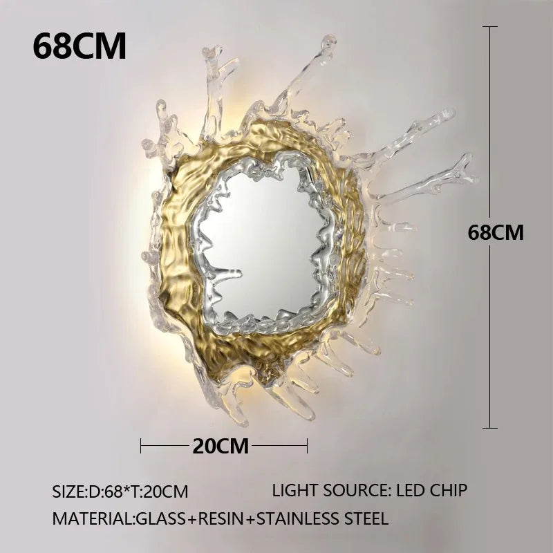 Modern LED wall lamp with a water flower art design and mirror, by MC THE BLACK DIAMOND, mounted on a wall.