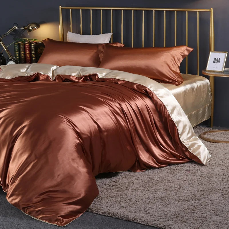 Luxury silk bedding set with duvet cover, bed sheets, and pillowcases in solid color, King and Queen sizes by 𝕄𝕔 𝕋𝕙𝕖 𝔹𝕝𝕒𝕔𝕜 𝔻