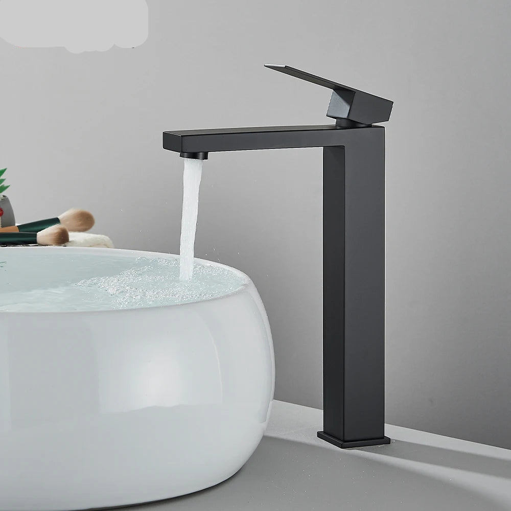 Matte black stainless steel bathroom sink faucet with cold and hot water mixer, deck-mounted waterfall tap from ๐๐ ๐๐๐ ๐น๐๐๐๐ ๐ป๐
