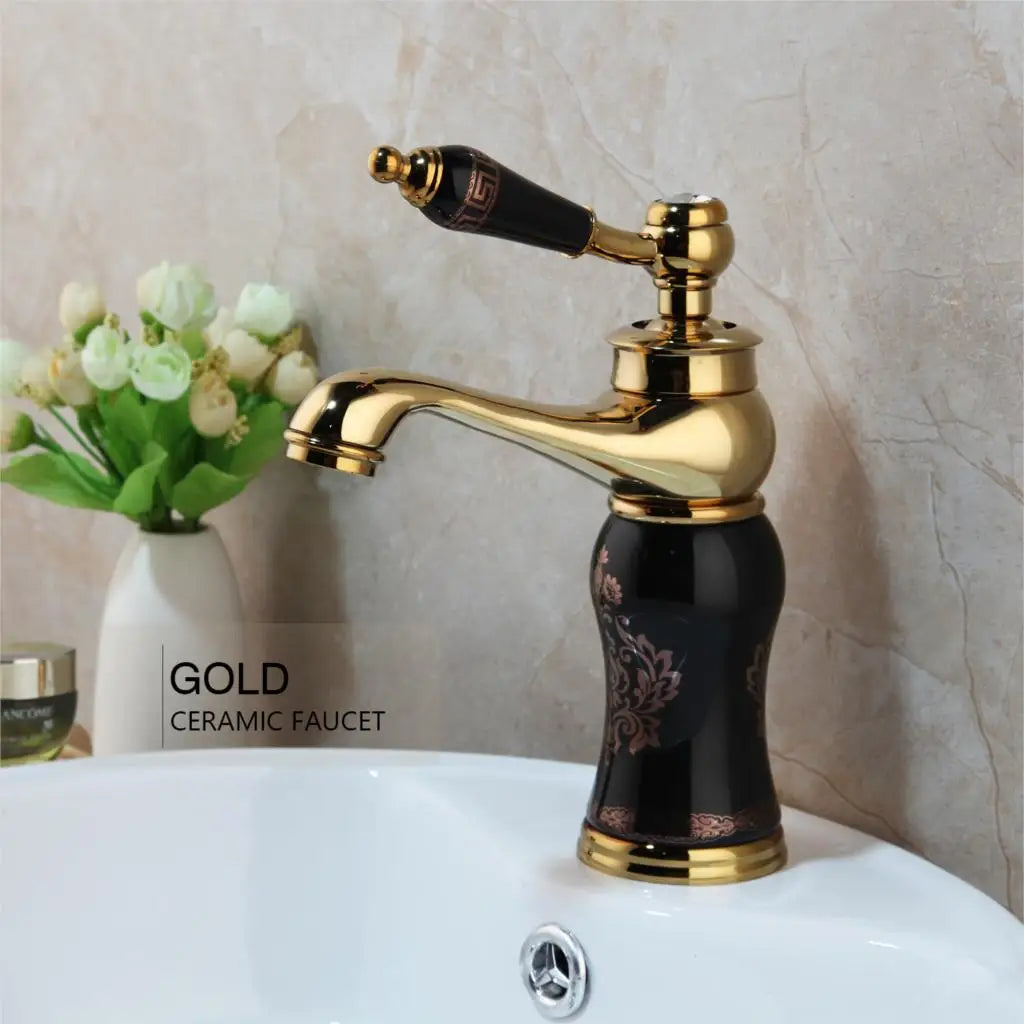 MC Gold Polished Counter Top Bathroom Faucet