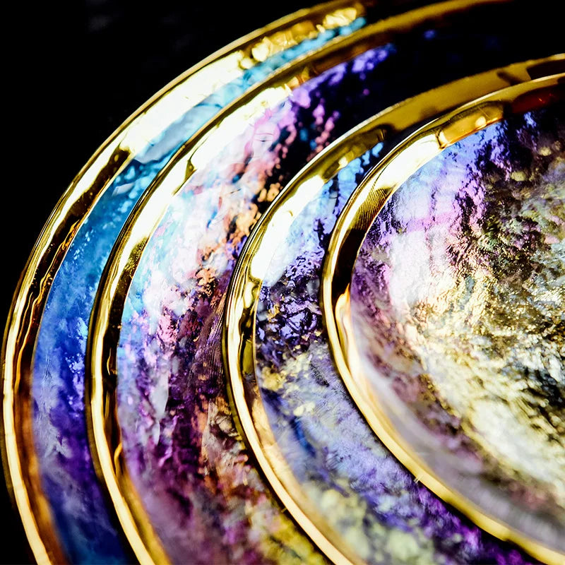 Rainbow glass dinner plates and salad bowls with gilt rims from ๐๐ฎ ๐๐๐ ๐น๐๐๐๐ ๐ป๐๐๐๐