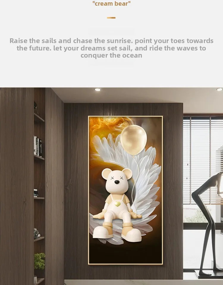 Modern cartoon bear wall decor poster by MC THE BLACK DIAMOND, featuring luminous painting for living room or corridor decor.