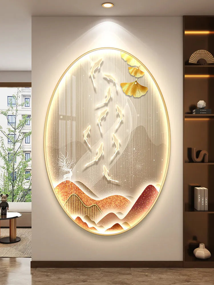 Light luxury wall art featuring nine fish LED luminous painting, ideal for high-end living room or corridor decor, by 𝕄𝕔 𝕋𝕙𝕖 𝔹𝕝𝕒𝕔𝕜 𝔻�