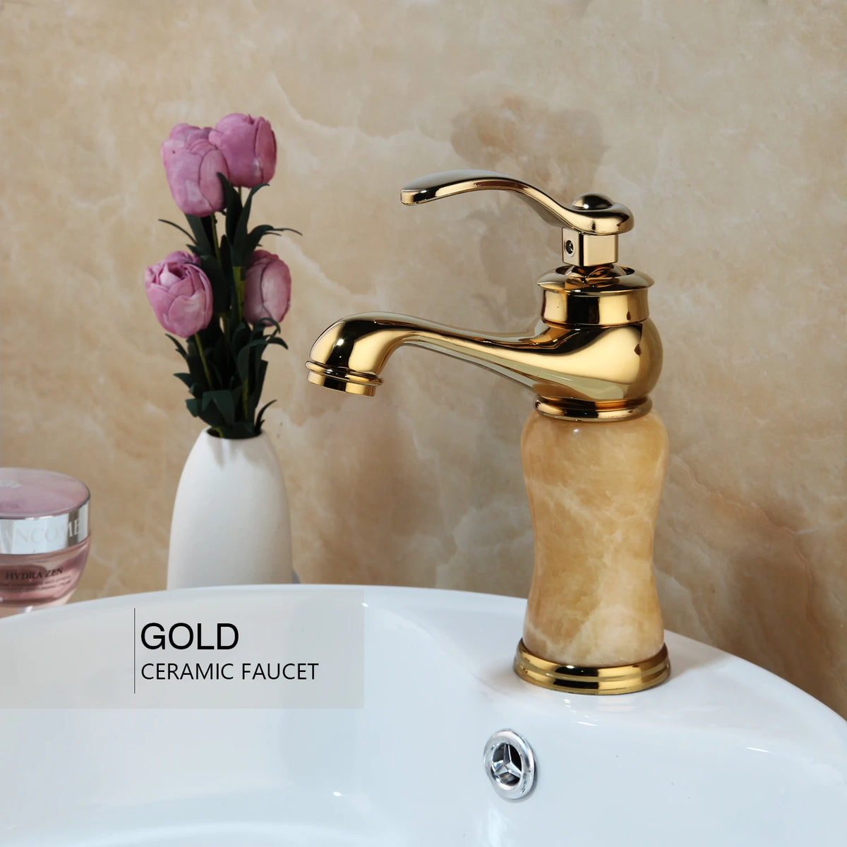 MC Gold Polished Counter Top Bathroom Faucet