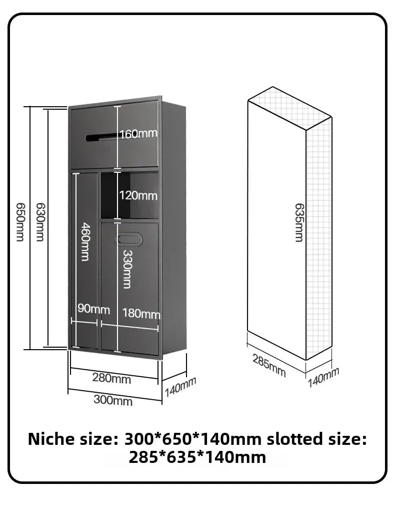 Stainless steel niche bathroom trash can and tissue storage rack with embedded design, mounted beside toilet for convenient bathroom organization.