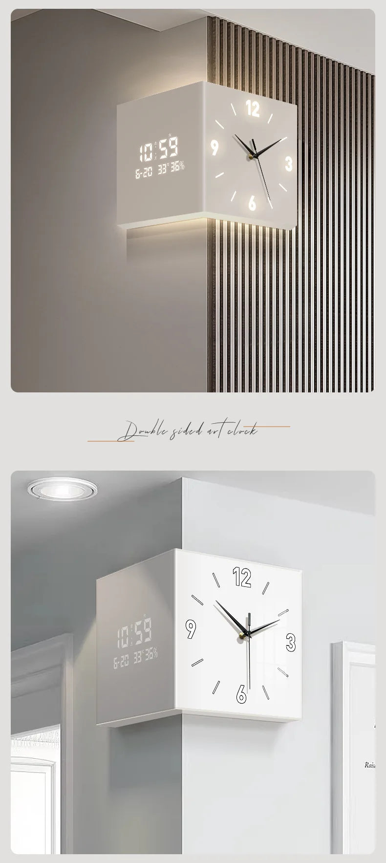 Modern double-sided electronic wall clock with perpetual calendar, designed for living room corner decor by đđ đđđ đčđđđđ đ»đđ