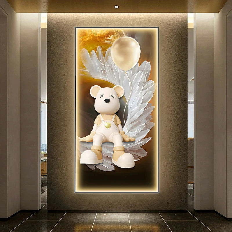 Modern cartoon bear wall decor poster by MC THE BLACK DIAMOND, luminous painting for living room or corridor wall art.