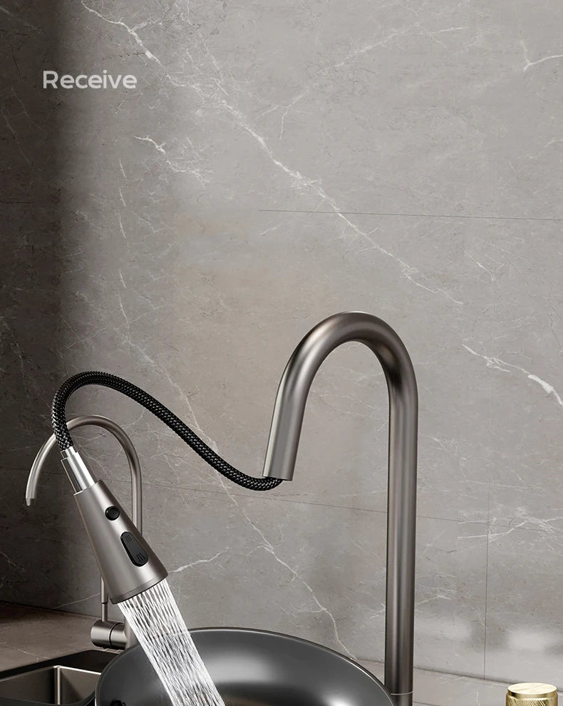 Black nano kitchen sink waterfall faucet with soap dispenser and large single bowl, made of 304 stainless steel, by 𝕄𝕔 𝕋𝕙𝕖 𝔹𝕝𝕒𝕔𝕜 𝔻�