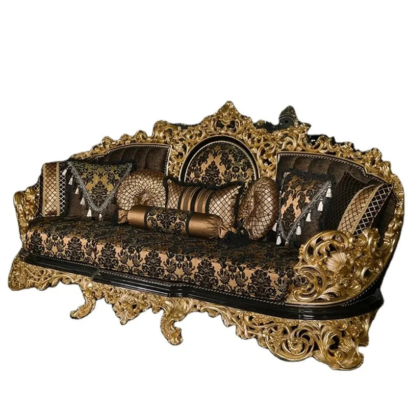 Antique Baroque style luxury sofa set by MC THE BLACK DIAMOND, featuring ornate carved wood and plush upholstered cushions for elegant home decor.