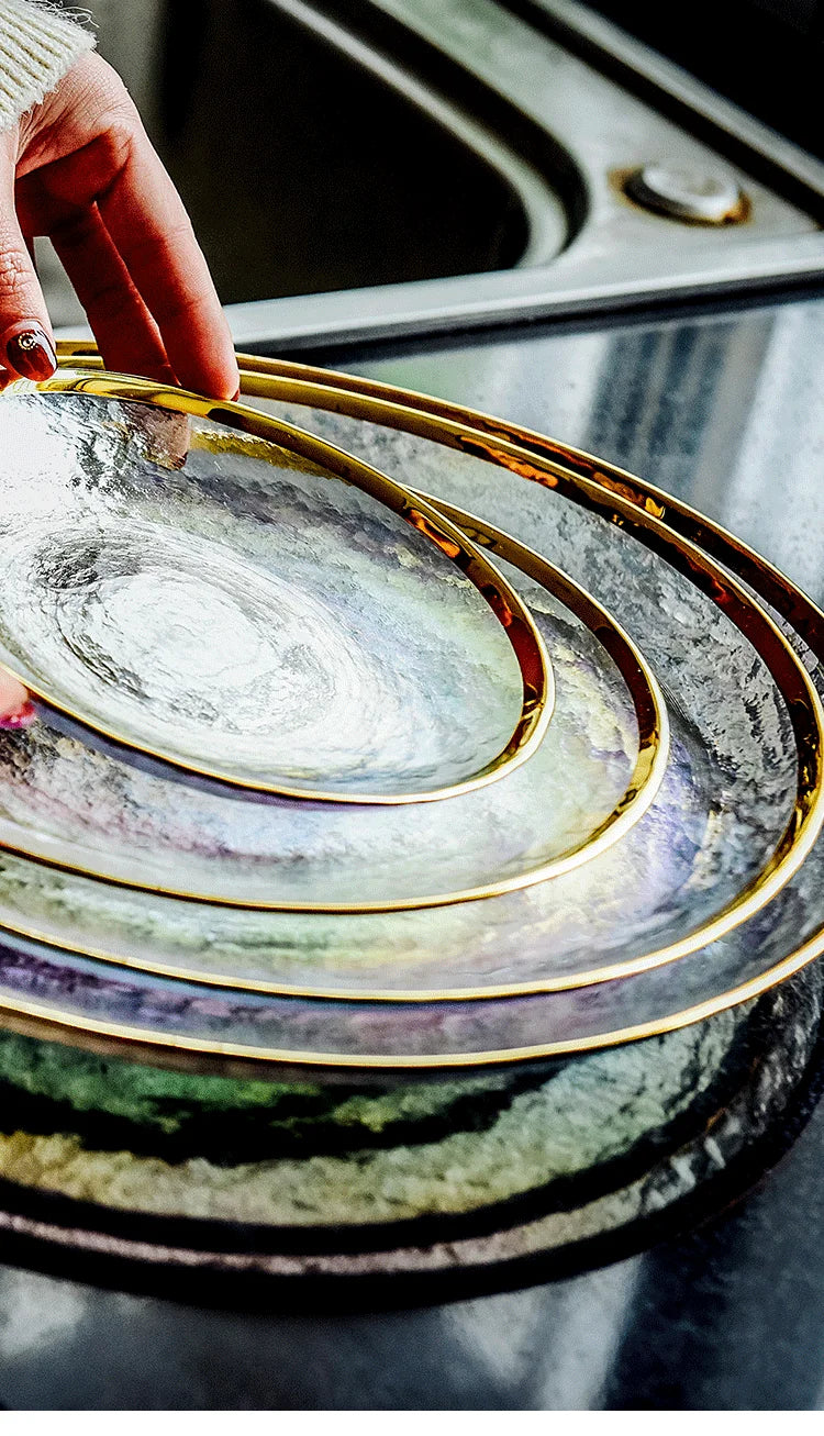 Rainbow glass dinner plates and salad bowls with gilt rims from ๐๐ ๐๐๐ ๐น๐๐๐๐ ๐ป๐๐๐๐