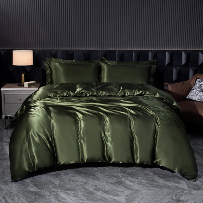 Luxury silk bedsheet set with matching duvet cover and pillowcases from 𝕄𝕔 𝕋𝕙𝕖 𝔹𝕝𝕒𝕔𝕜 𝔻𝕚𝕒𝕞�