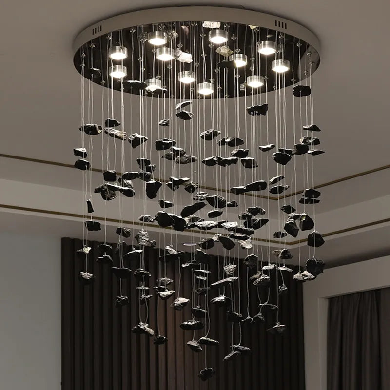 Black Art Luxury Stone Crystal Chandelier by MC THE BLACK DIAMOND featuring modern crystal design and LED illumination for indoor staircases