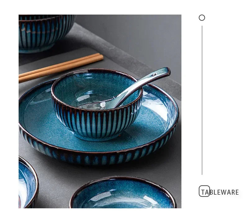 Blue kiln glaze ceramic rice salad plate from 𝕄𝕔 𝕋𝕙𝕖 𝔹𝕝𝕒𝕔𝕜 𝔻𝕚𝕒𝕞𝕠𝕟